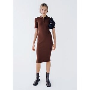 Zara Women's Brown Ribbed Cotton Jersey Bodycon Pullover Dress Size: small
